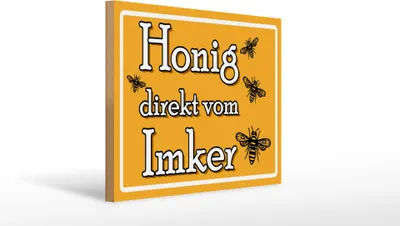Produktbild von Holzschild Honig direkt vom Imker, 40 x 30 cm, Holzschilder Bild Bienen Tier Wiese