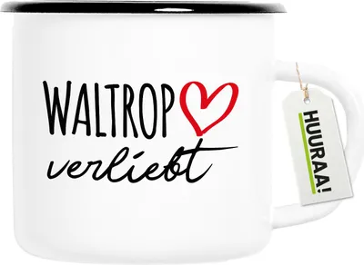 Produktbild von Huuraa Emaille Tasse Waltrop verliebt 300ml Vintage Campingbecher Geschenkidee