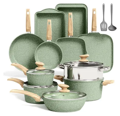 Image de set de 17 ustensiles de cuisine à induction avec plaque de gril et poêles en granit