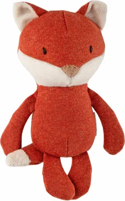 A stuffed toy fox is shown against a white background.