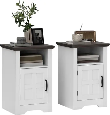 Image de Table de nuit rustique / table d'appoint - Porte style grange - Avec plateau - 40 x 35 x 60 cm - Sans roulettes - Blanc