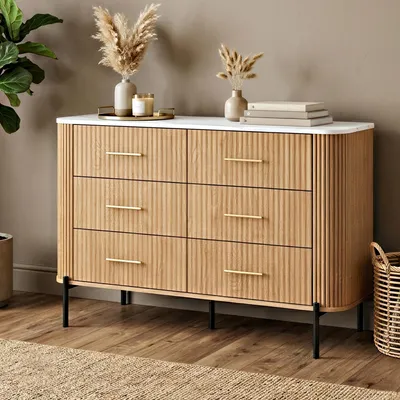 Produktbild von Kommode 'Kokunse' mit 6 Schubladen 120 x 42 x 78 cm Metallgestell Eicheoptik