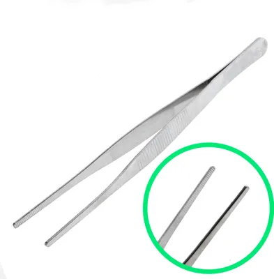 Image de Pince à épiler de 140 mm en acier inoxydable, pointes arrondies, manche strié
