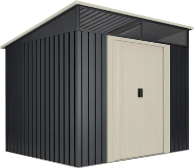 Produktbild von Wasabi - Metall Gerätehaus 4,6 m² Stark mit Fenster - Doppeltür-Schiebetür - Flachdach - Außenhäuschen - Lager- und Aufbewahrungsschuppen