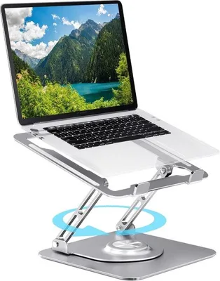 Zdjęcie produktu dla Aluminiowy, regulowany stojak na laptopa, obracany o 360 stopni, przenośny, srebrny