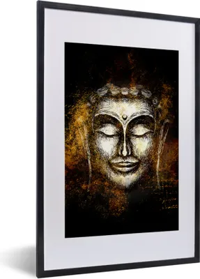 Produktbild von MuchoWow® MuchoWow® Gerahmtes Poster Buddha - Kopf - Schwarz 40x60 cm - Poster mit zchwarzem Bilderrahmen - Poster in Rahmen