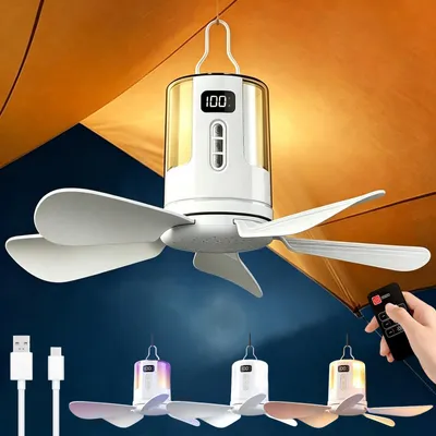 Deckenventilator mit Licht, 4 Stufen, Timer, 10800 mAh, Camping