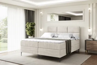 Produktbild von ALTDECOR  Boxspringbett mit Schwarz Füßen, Matratze und Lattenrost, Boxbett, Topper, Polsterbett mit Bettkasten, Bett mit Stauraum H4-Matratze, Doppelbett - OHIO-FC- 180x200 - Beige Monolith 04
