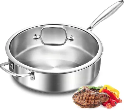 Edelstahl-Bratpfanne 30 cm, 3-lagig, mit Deckel, induktionsgeeignet