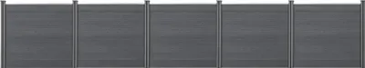 A row of grey WPC fence panels with vertical posts.