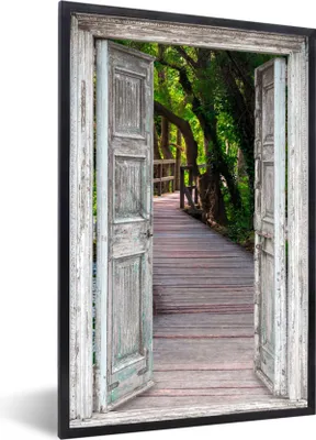 Produktbild von MuchoWow® Gerahmtes Poster Brücke - Wald - Aussicht 40x60 cm - Poster mit Schwarzem Bilderrahmen Wandposter Rahmen Foto Bilder - Papierdruck - Wandbilder