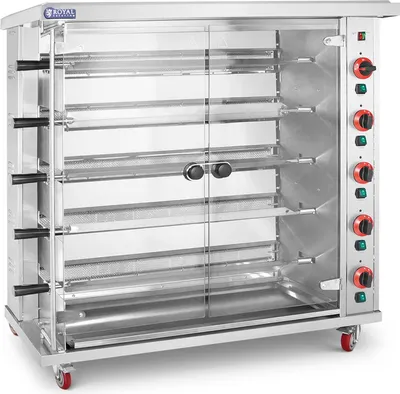 Obrázek produktu pro Expondo Royal Catering Gril na kuřata na plyn – 5 rožňů – s osvětlením a kolečky –