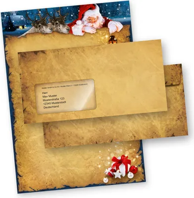 Produktbild von Nordpol Express 10 Sets Weihnachtsbriefpapier mit Fensterumschlag Briefpapier Weihnachten mit Umschlag mit Fenster