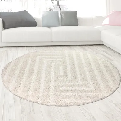 Immagine prodotto di Tappeto da salotto soffice con motivo a linee in color crema dimensioni - 200 cm rotondo