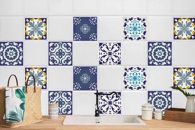 Produktbild von 24 Stück Laminierter Fliesenfolie Dekor Fliesenaufkleber für Küche und Bad Talaver-Farben 20 x 20 cm