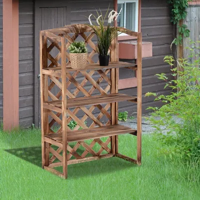 Immagine prodotto di Scaffale per fiori a 3 ripiani - Legno di abete | Colore: Marrone | Dimensioni: 29,52 x 14,96 x 47,24 cm