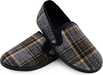 Produktbild von Herren Hausschuhe Karierte-Pantoffeln Hauspantolette grau-blau, Gr.42