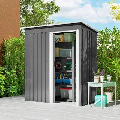 Produktbild von Geräteschuppen - Abstellraum - Aufbewahrungsschrank - Gartenhaus - Fahrradgarage - Metall - Schiebetür - Schrägdach