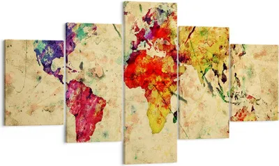 Produktbild von Bild auf Leinwand - Leinwandbild - Karte Welt modern - 125x70cm - Wand Bild - Wanddeko - Wandbilder - Leinwanddruck - Bilder - Kunstdruck - Wanddekoration - Leinwand bilder - Wandkunst - EA125x70-3582