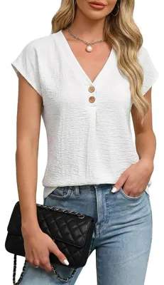Image de Chemisier pour femmes - Col en V avec manches bouffantes pour une coupe ample