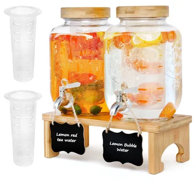 Productafbeelding van Drankdispenser 2 x 4 l - Standaard - Glas - Van massief roestvrij staal - Voor gekoelde sappen