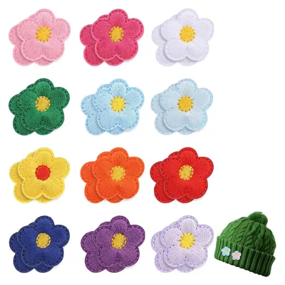 Produktbild von 24 Stück Blume Patches zum Aufbügeln, Bunte Blumen Applikationen Flicken zum Aufbügeln Aufnäher zum Aufbügeln, Bügelbild Aufbügelflicken für Kleidung Hut Jeans Jacken Rucksäcke DIY (2,3cm)