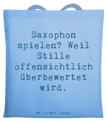 Produktbild von Mr. & Mrs. Panda Jutebeutel Spruch Saxophon Leidenschaft - Sky Blue - Geschenk, Instrument, Musiker, Lernen, Blues, Musik, Tote Bag, Klang, Jazz, Tasche, Laptoptasche