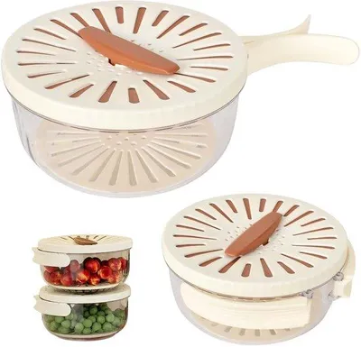 Image de Composteur et passoire 2-en-1, bac multifonctionnel pour laver les fruits et légumes, essoreuse à fruits avec poignée pliable, composteur de cuisine avec passoire et couvercle, en plastique, pour l'extérieur, pique-nique