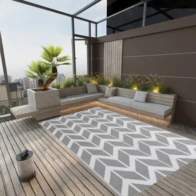 Produktbild von Design Outdoor-Teppich Grau 190x290 cm PP, Outdoorteppiche 2024 Neu
