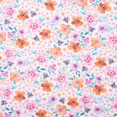 Produktbild von Baumwollstoff Meterware Popeline Digitaldr. FLOWERS weiß bunt 1,45m