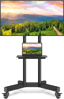 Immagine prodotto di Supporto mobile per schermi LCD, LED, OLED 4K, smart, piatti e curvi, da 32 a 80 pollici - Televisore - Carrello - Supporto con rotelle per laptop e DVD - Ripiano