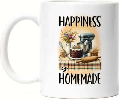 Produktbild von Happiness is Homemade Tasse Weiß Kuchen Küche Backen Bäckerei Backstube Hobby-Bäckerin Konditorei