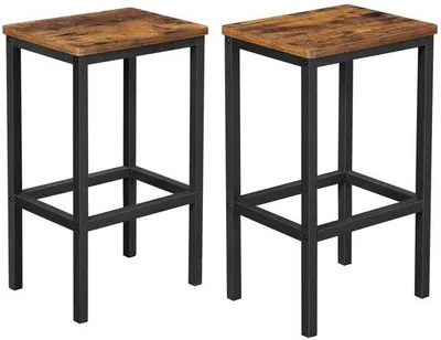 Produktbild von Unyqoos® Barhocker 2er-Set – Vintage Braun, schwarzes Stahlgestell, 40 x 30 x 65 cm, bis 120 kg, für Küche, Wohnzimmer & Esszimmer