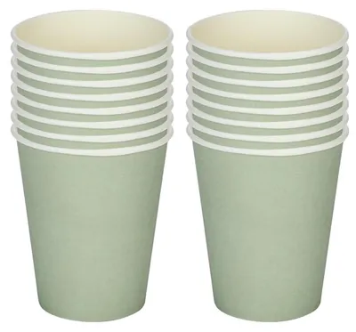 Image de Verres de fête vert sauge, 250 ml, lot de 16. Gobelets en carton pour mariage et fêtes