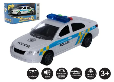 Produktbild von Polizeiauto aus Kunststoff 15cm mit Batterie mit Sound mit Licht mit Schwungrad in Box 20x11x9cm