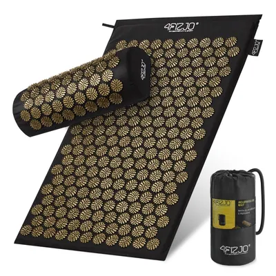 Produktbild von 4FIZJO Akupressurmatte mit Kissen 68 × 42 cm, Set mit Noppen und Aufbewahrungsbeutel - Schwarz-gold