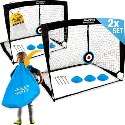 Produktbild von Fußballtore für Kinder - 2-teiliges Set 2023 mit Glasfaserverstärkung - Tragetasche - 6 Hütchen - 2 Zielscheiben - Gartenfußballtor - Outdoor