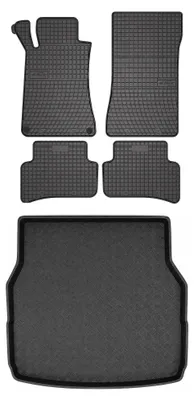 Zdjęcie produktu dla Dywaniki gumowe + mata bagażnika do Mercedes-Benz Klasa C W203 2000-2008 (kombi) – czarne, dopasowane – Wielganizator SolidPRO