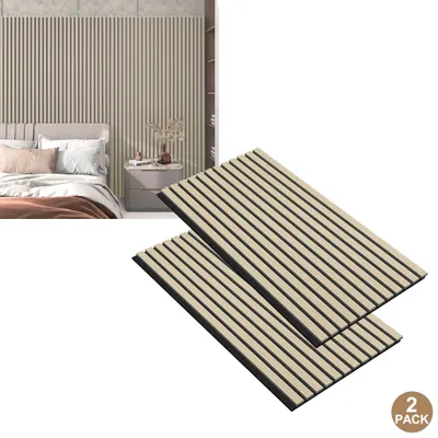 Obrázok produktu pre LZQ Akustické panely sada 2 drevených dýhových akustických stenových panelov 120 x 60 cm nástenné panely Prispôsobiteľné lamelové panely drevené akustické panely do obývačky ateliéru kancelárie, biely dub