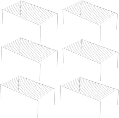 Image de Organisateur d'étagères, étagère métallique en acier inoxydable, étagère grillagée pour placards de cuisine, organiseur de placard, égouttoir, garde-manger, aliments et ustensiles de cuisine (blanc, 6 pièces)