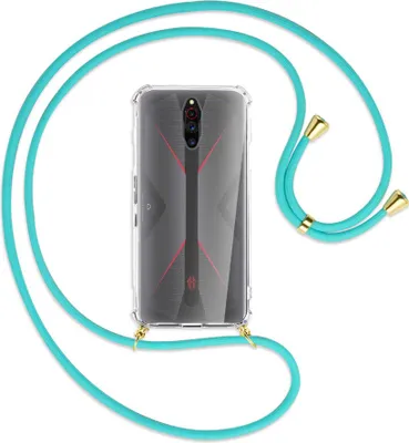 Produktbild von Handykette Backcover-Schutzhülle mit Band (Metall goldfarben) für ZTE Nubia Red Magic 5G - türkis