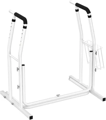 Immagine prodotto di QEENTOE, supporto per sollevarsi dal water mobile, con cesto portaoggetti, struttura di supporto per il water regolabile in altezza, dotata di superficie antiscivolo, dimensioni 790 x 550 x 680–780 mm, colore bianco