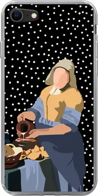 Produktbild von MuchoWow® Handyhülle Schutzhülle Hülle für Telefoonhoesje iPhone 8 Alte Meister - Milchmädchen - Polka dots - Schwarz Silikon Softcase Handy Hülle - Schutzhaube