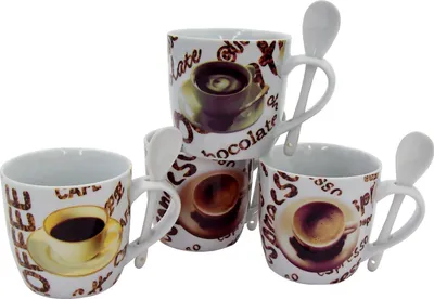 Produktbild von Kaffeebecher Porzellan Set 4tlg. mit Löffel aus Porzellan