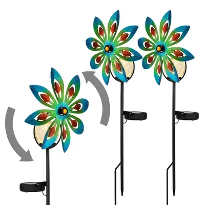 Produktbild von 2er Set LED Solarleuchte, Glaskugel, Windrad, bunt, H 50 cm