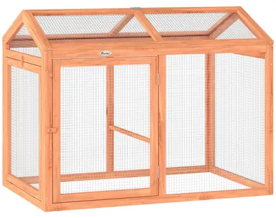 Produktbild von HühnerstallFreilaufgehegemitSitzstangeDoppeltüren,ausHolzundMetall,für2Hühner,104x70,5x84cmOrange