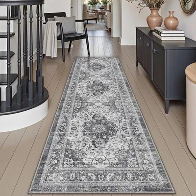 Productafbeelding van Famanu loopmat 60 x 150 cm, antislip, vintage design, wasbaar, grijs