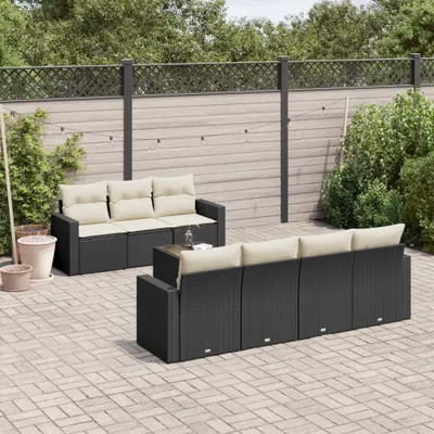 Produktbild von Design 8-tlg. Garten-Sofagarnitur mit Kissen Schwarz Poly Rattan, Gartensofas 2024 Neu