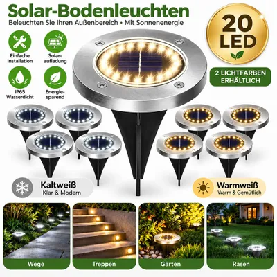 Produktbild von Solar Bodenleuchten Aussen LED Solarleuchten für Garten IP65 Wasserdicht Solarlampen Patio Rase Outdoor Gehweg Rasen Beleuchtung Gartenbeleuchtung