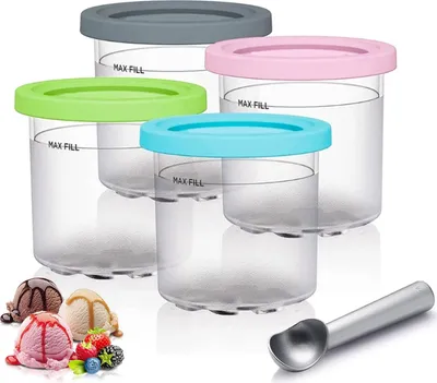 Produktbild von 4 x Eiscreme Behälter mit Deckel für Ninja Eismaschine,Eiscreme Aufbewahrungsbehälter,kompatibel,Eismaschine Maschine Zubehör,mit Eisportionierer